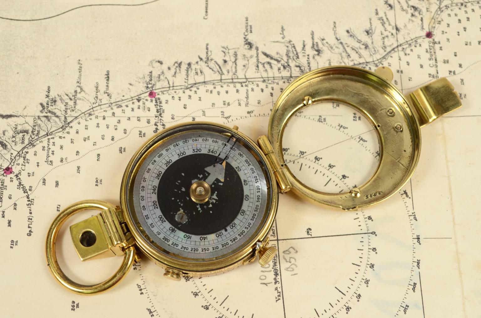 Antique Brass Compass With Wooden Box – Vintage Nautical 2-Inch Steampunk Retro