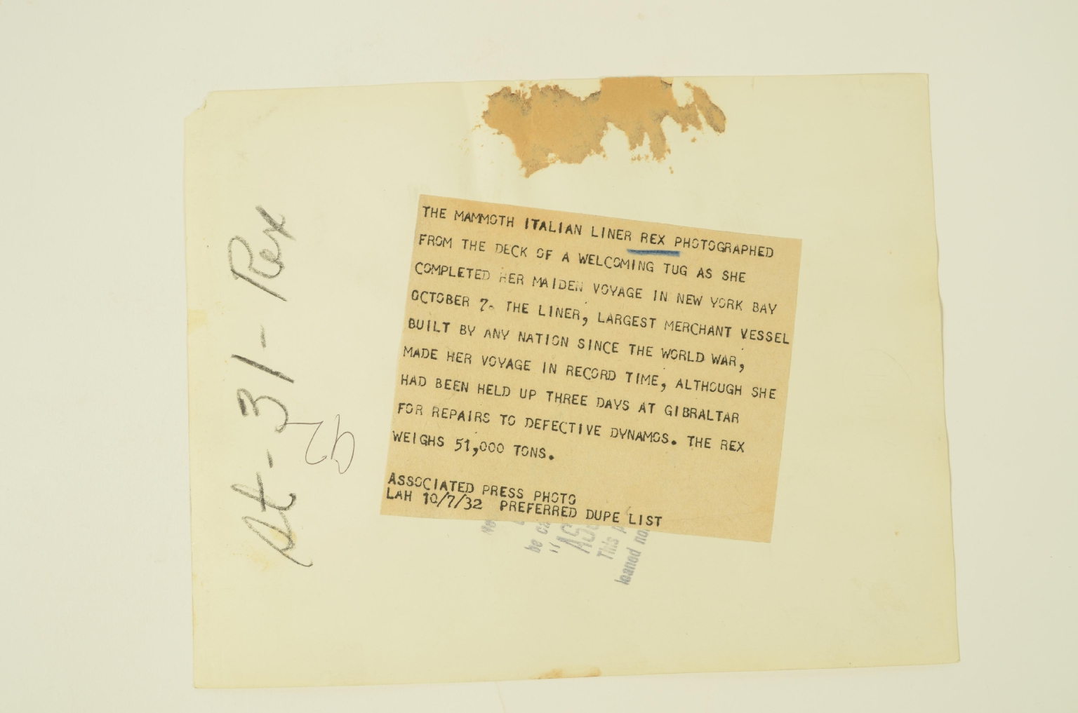 SS REX/R144-Photo Ocean Liner REX