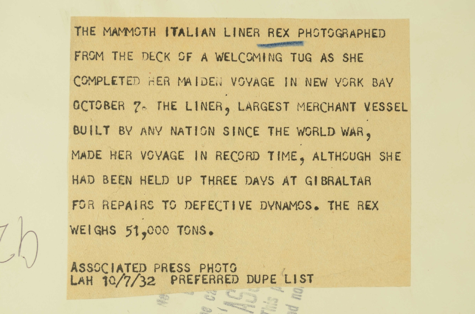 SS REX/R144-Photo Ocean Liner REX