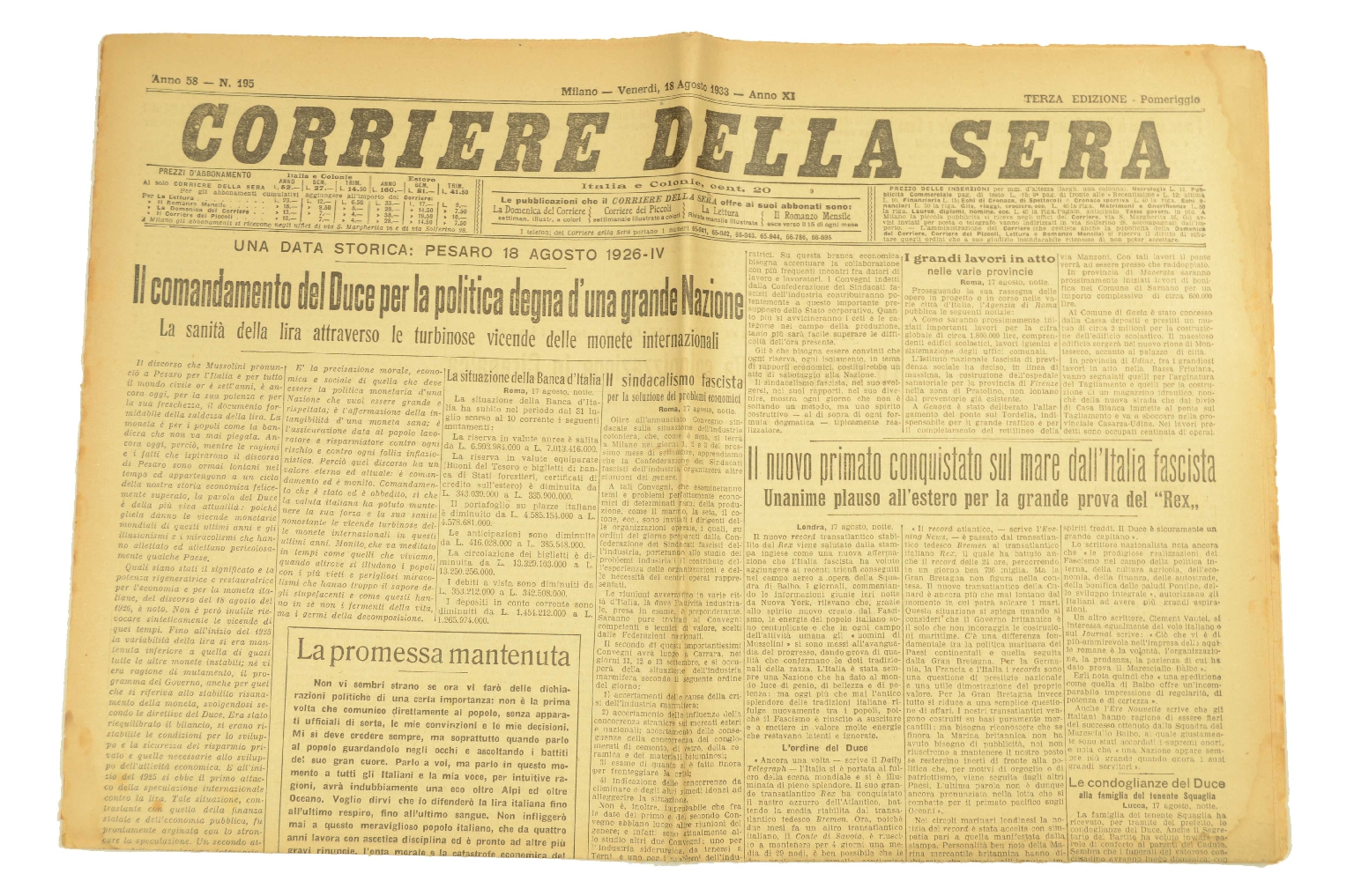 SS REX/R191-Corriere Della Sera 1933
