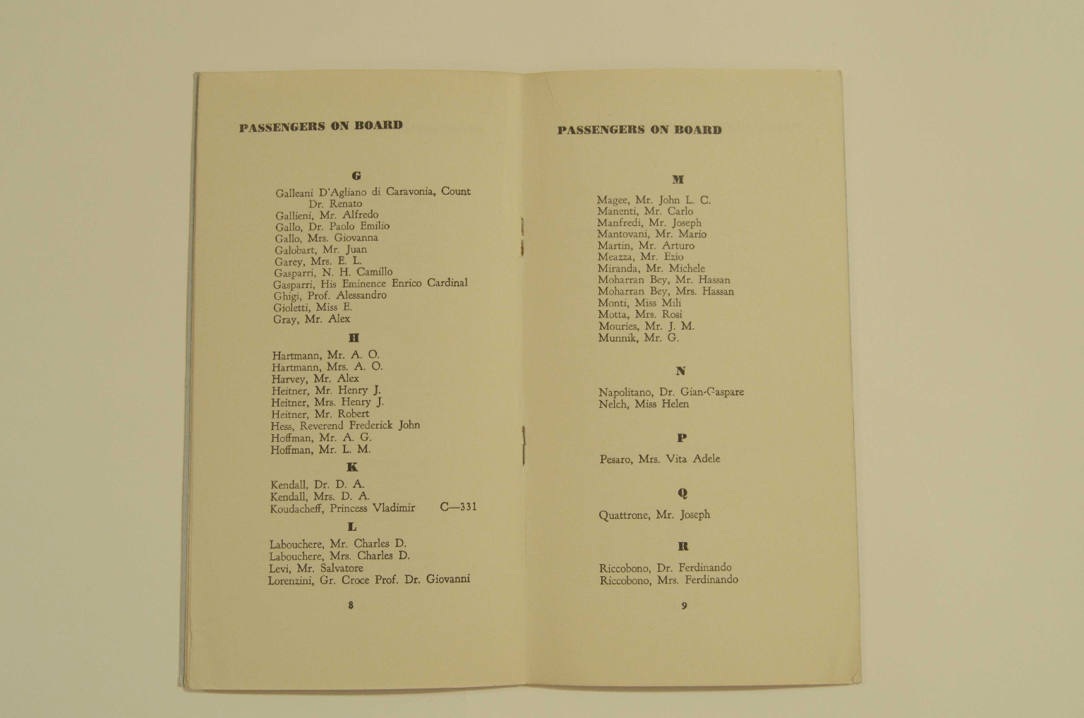 SS REX/R305-Passenger List