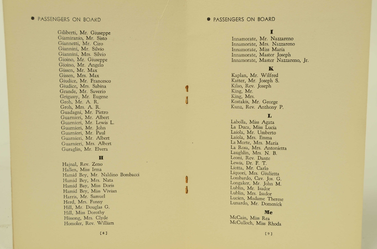 SS REX/R311-Passenger List