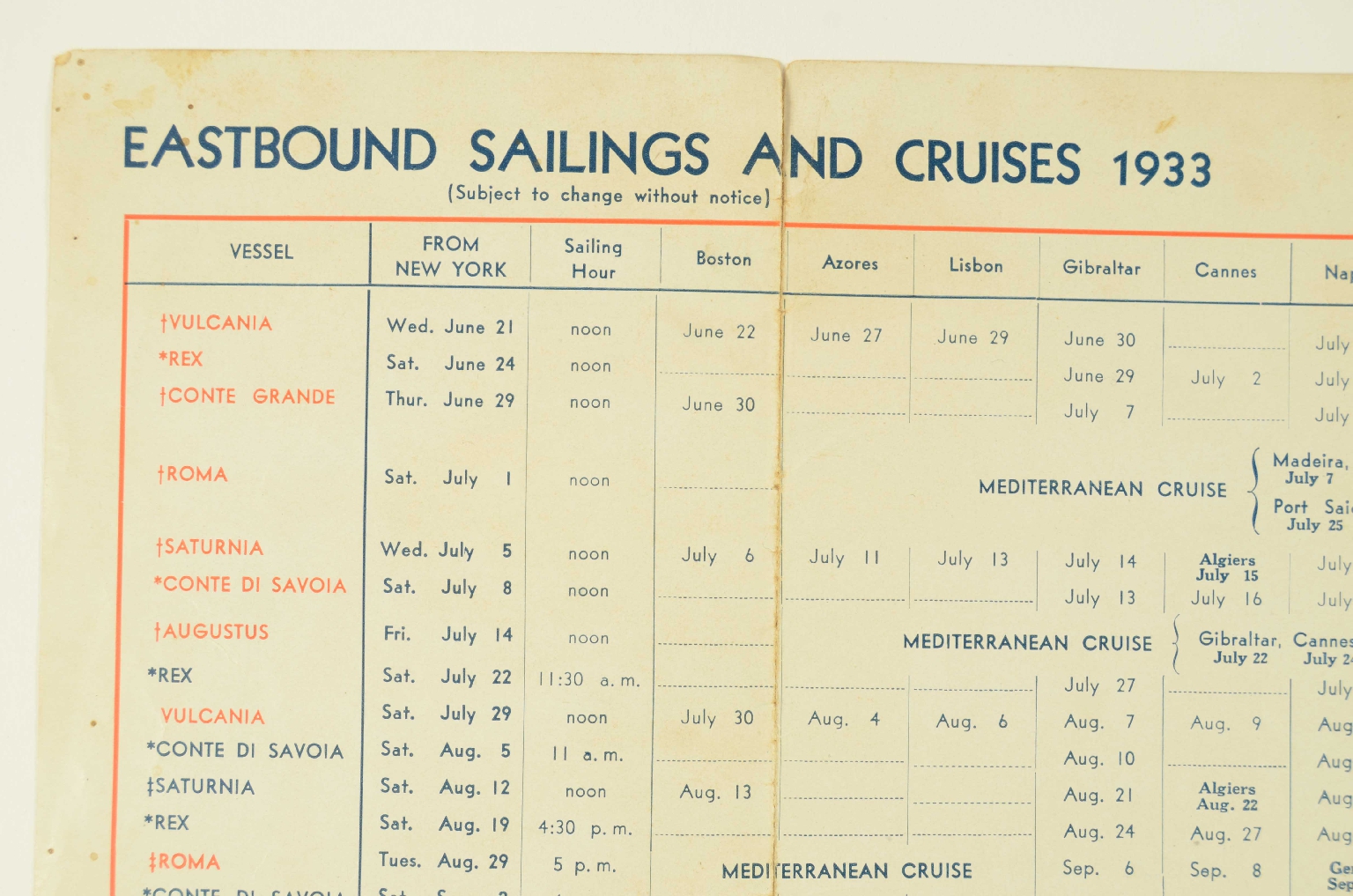 SS REX/R399-Cruise Itinerary