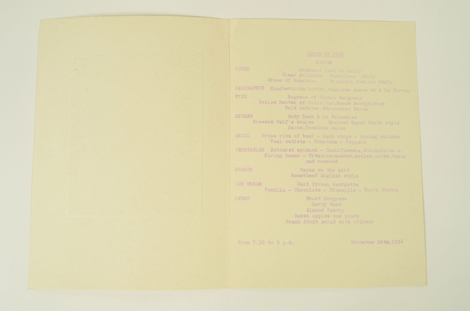 Transatlantico REX/R568-Menu di Prima Classe