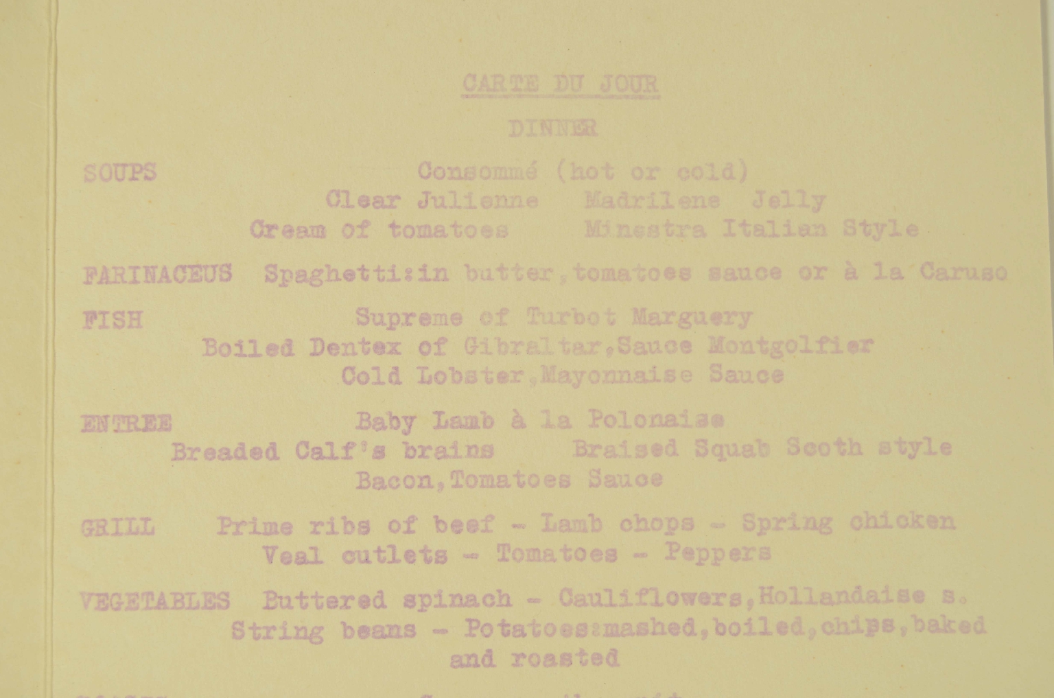 SS REX/R568-First-Class Menu