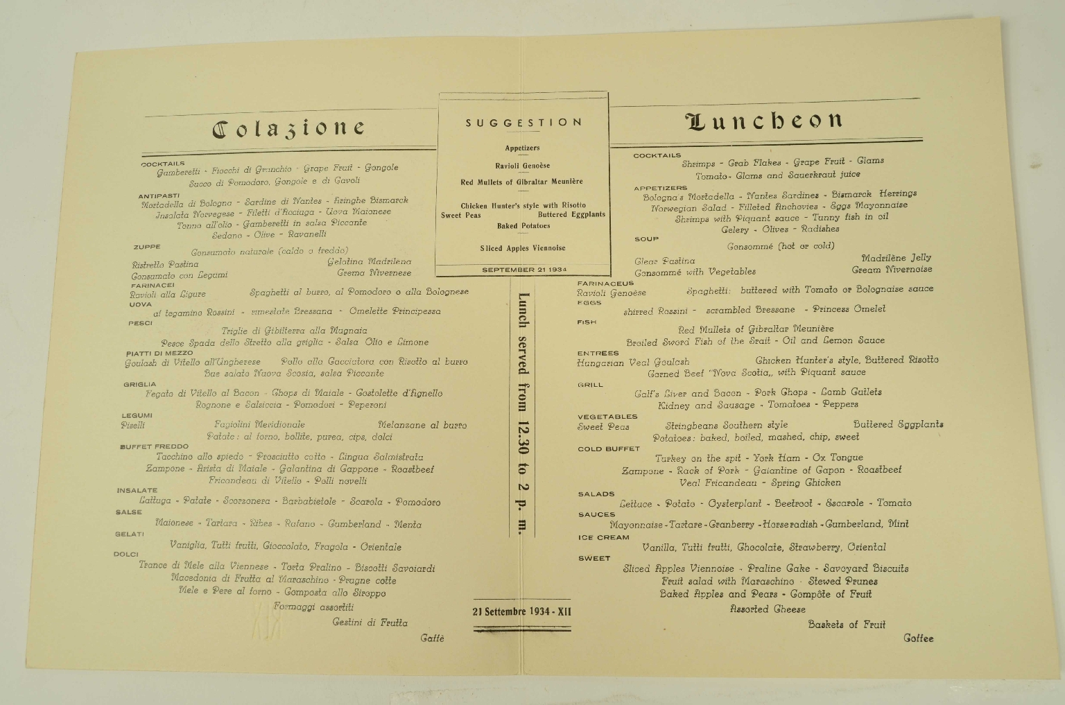 Transatlantico REX/R574-Menu Prima CLasse REX