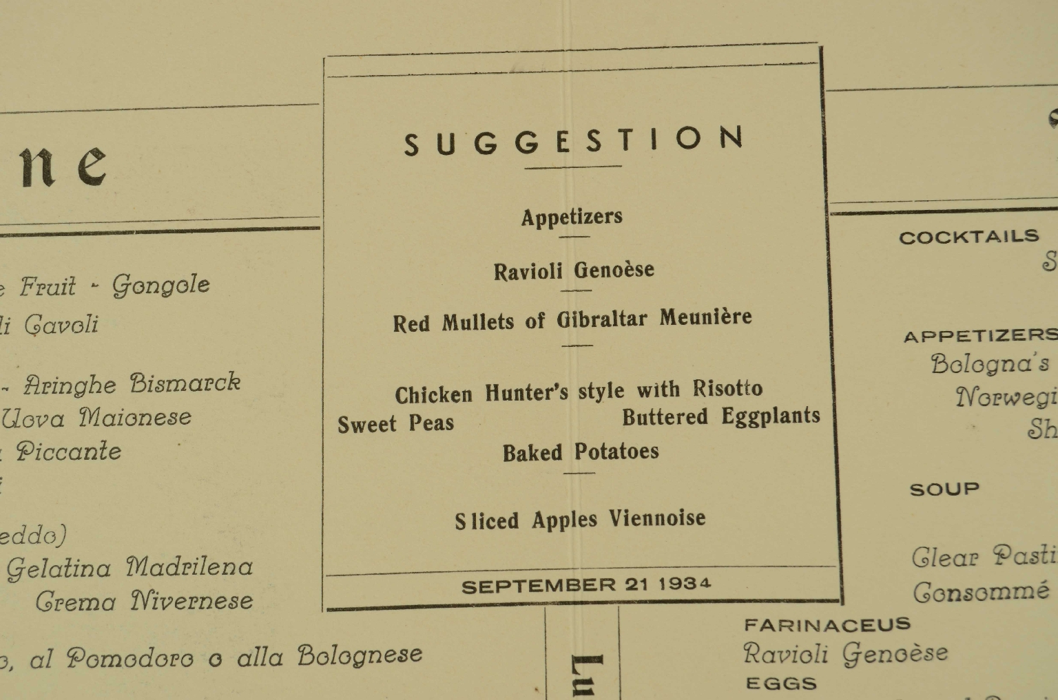 Transatlantico REX/R574-Menu Prima CLasse REX