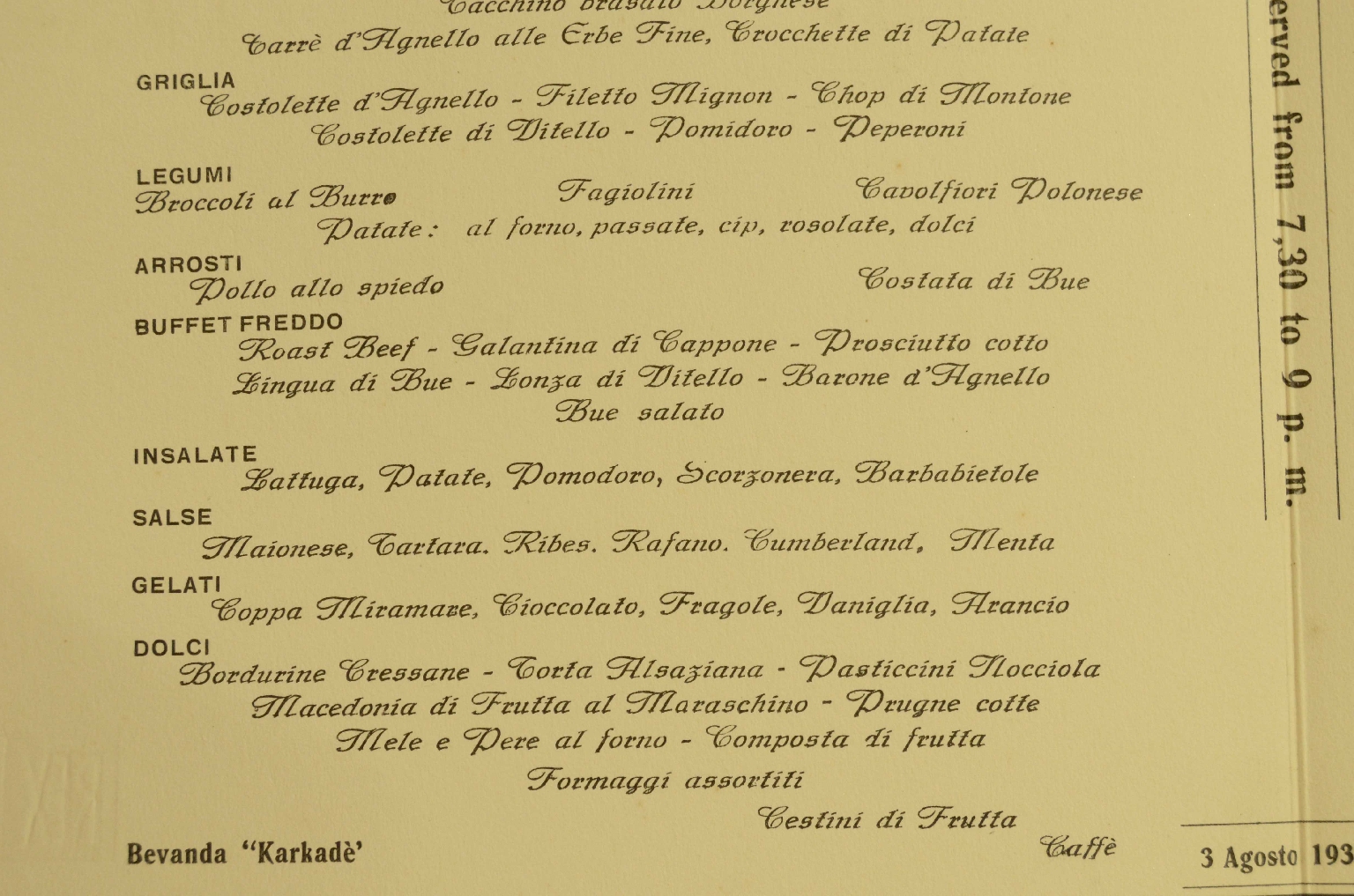Transatlantico REX/R578-Menu del 1935