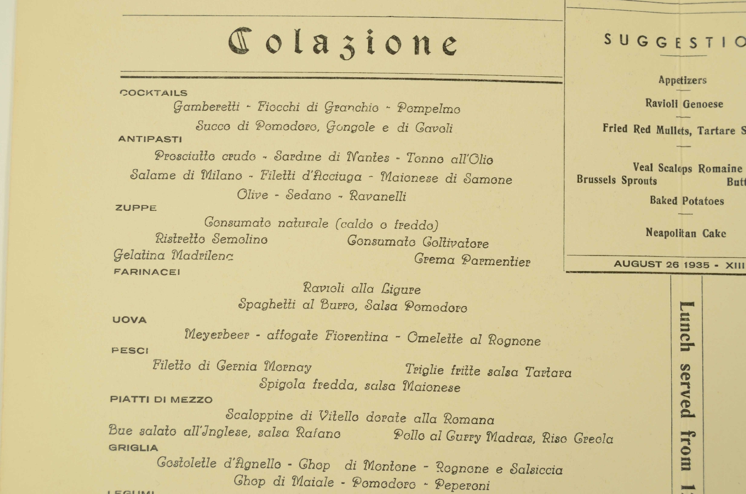 SS REX/R580a-Menu First Class