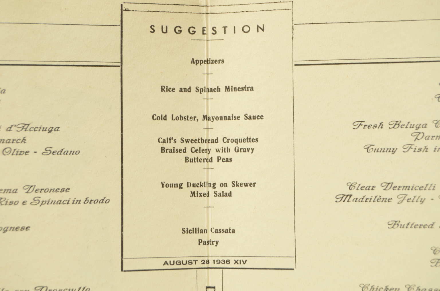 SS REX/R581-First Class Menu