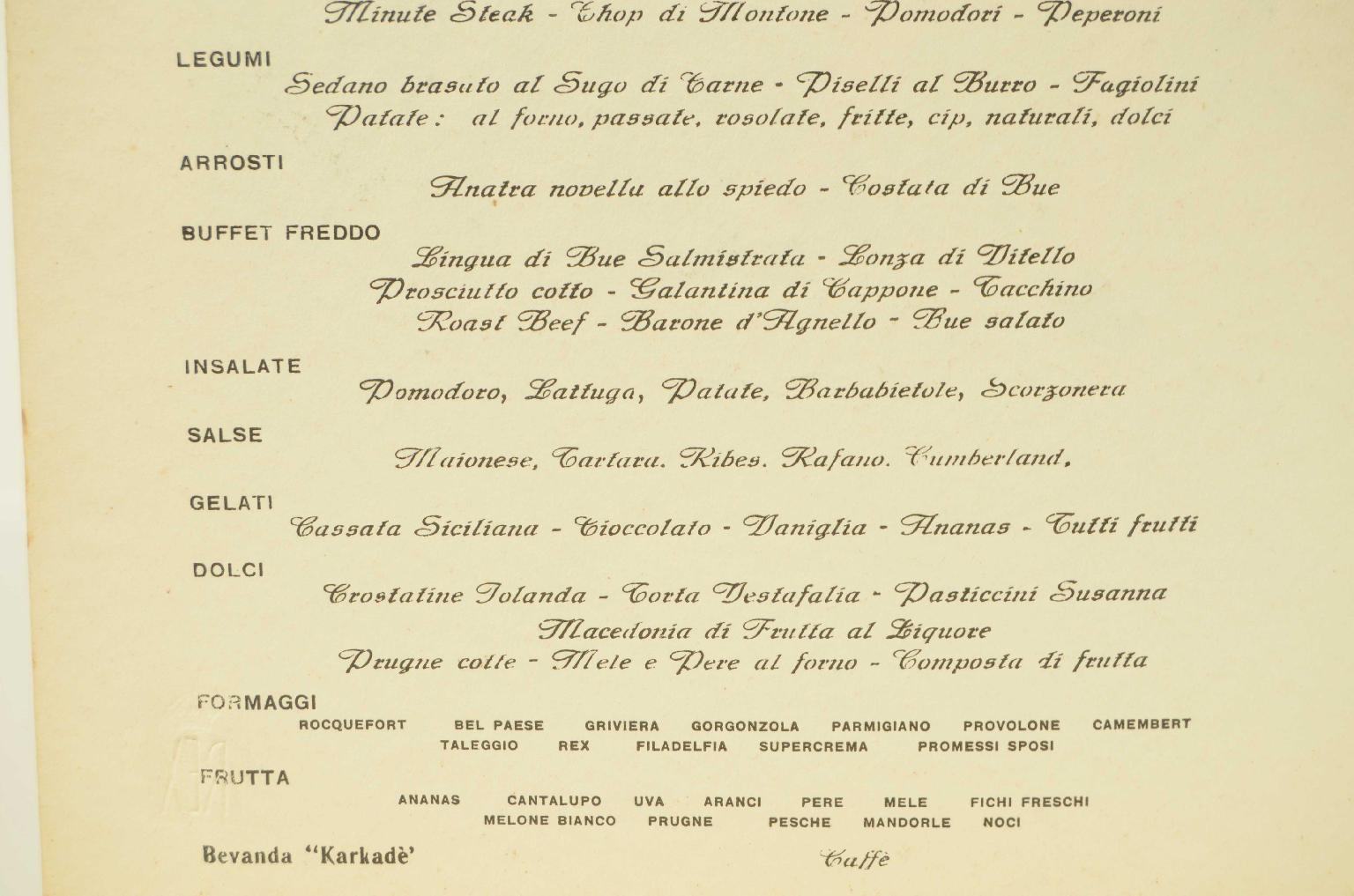 SS REX/R581-First Class Menu