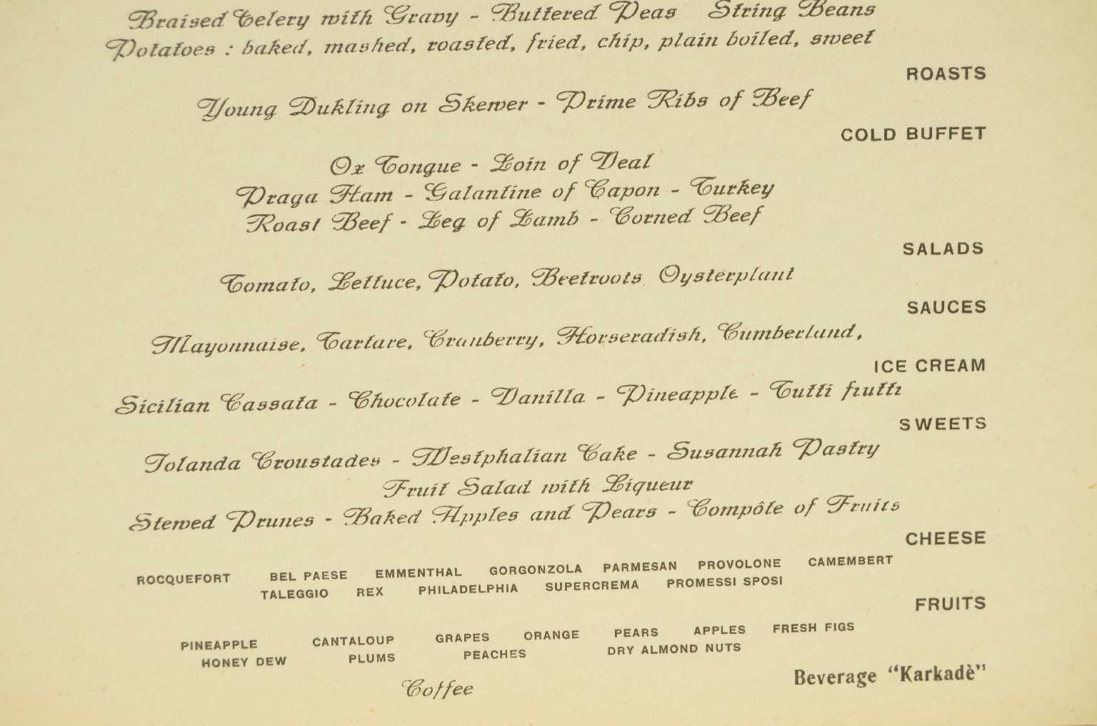 SS REX/R581-First Class Menu