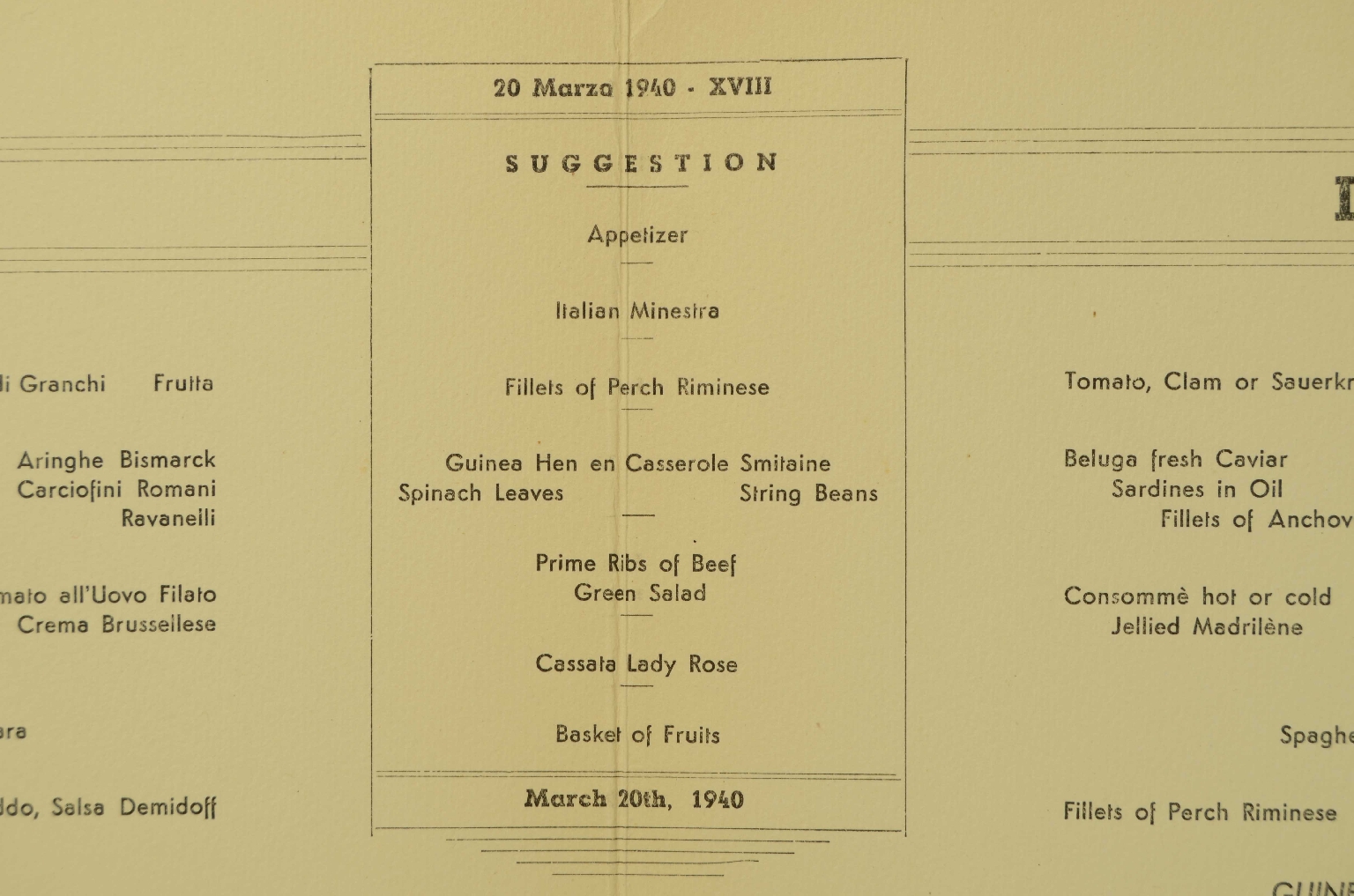 SS REX/R596-First-Class Menu