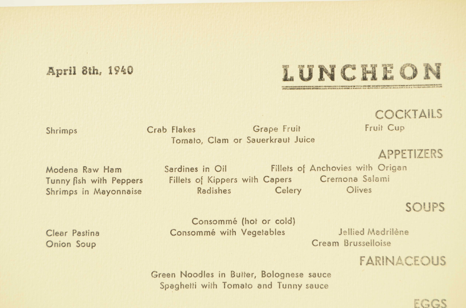 SS REX/R597-First-Class Menu REX
