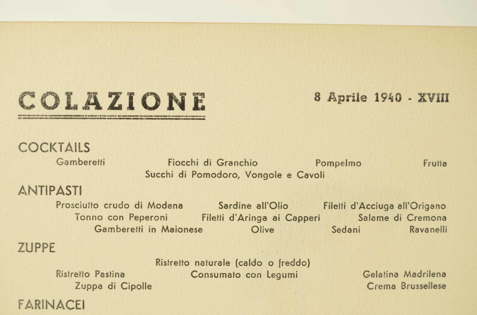 Transatlantico REX/R597-Menu Prima Classe REX