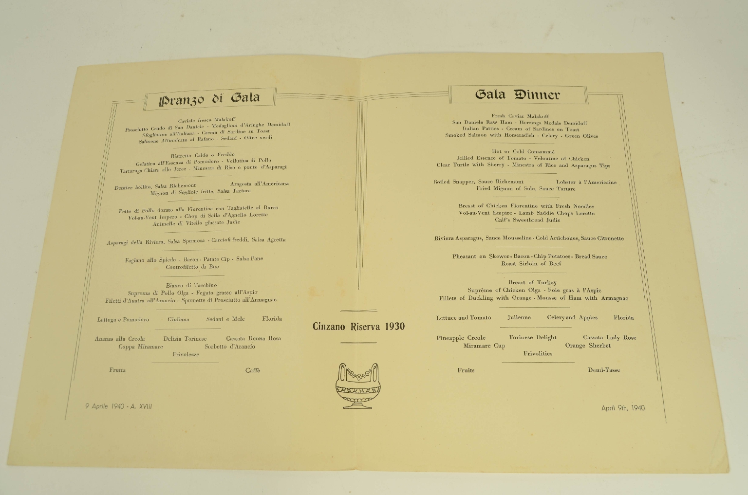 Transatlantico REX/R600-Menu Aprile 1940