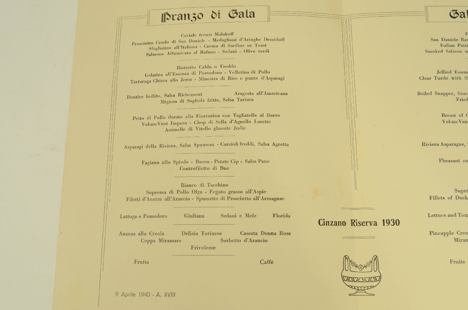 Transatlantico REX/R600-Menu Aprile 1940