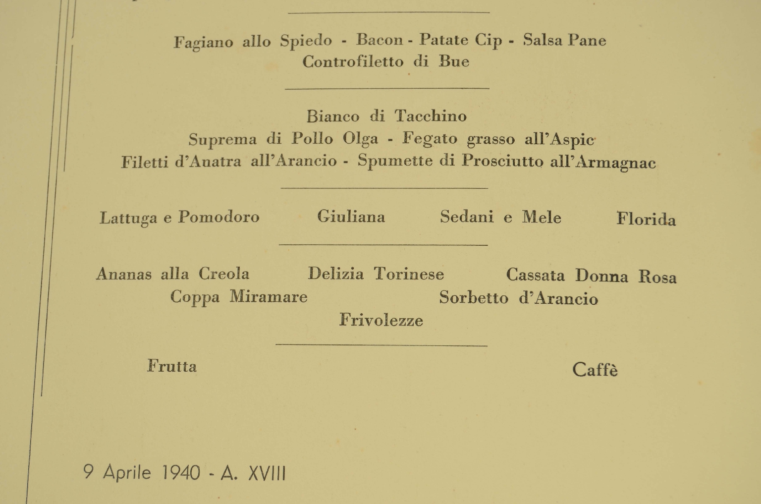 Transatlantico REX/R600-Menu Aprile 1940
