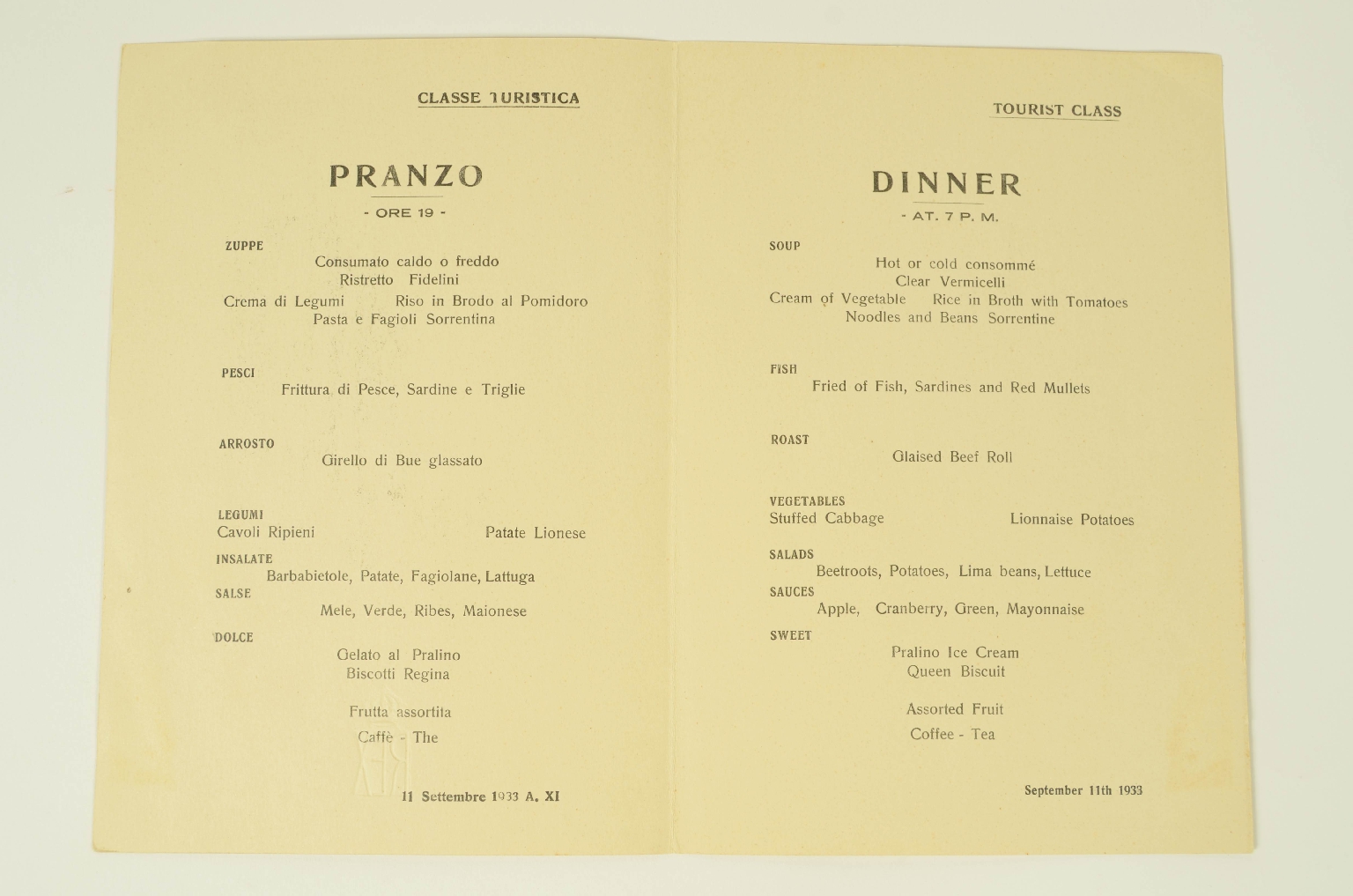 SS REX/R679-Tuorist Class Menu