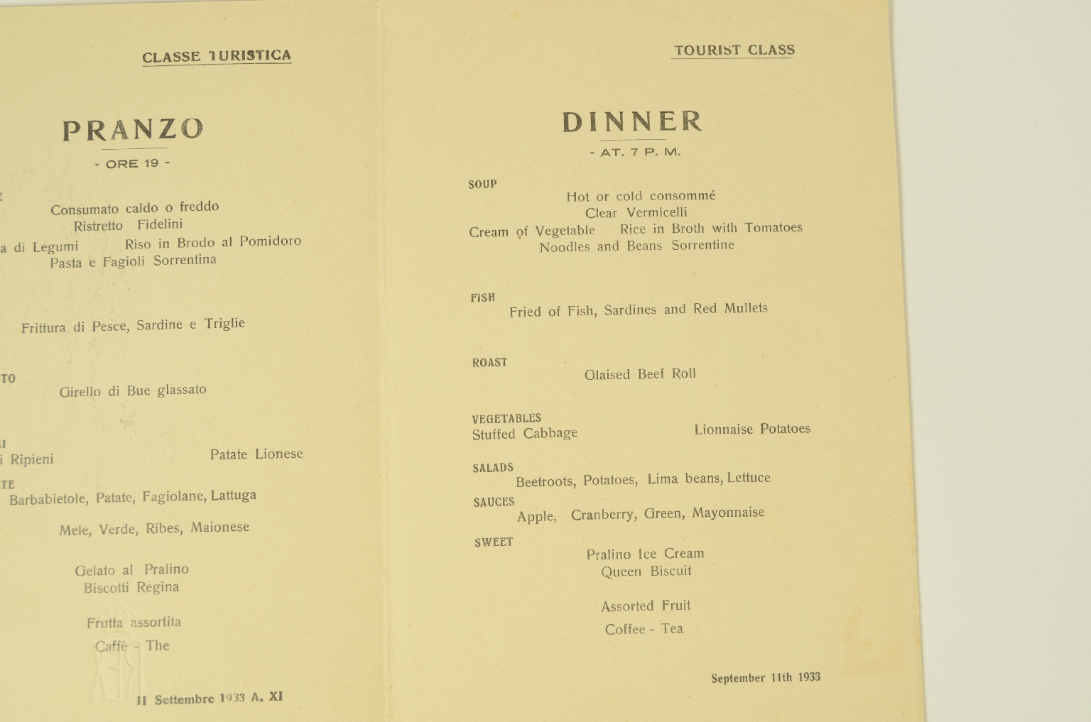 SS REX/R679-Tuorist Class Menu