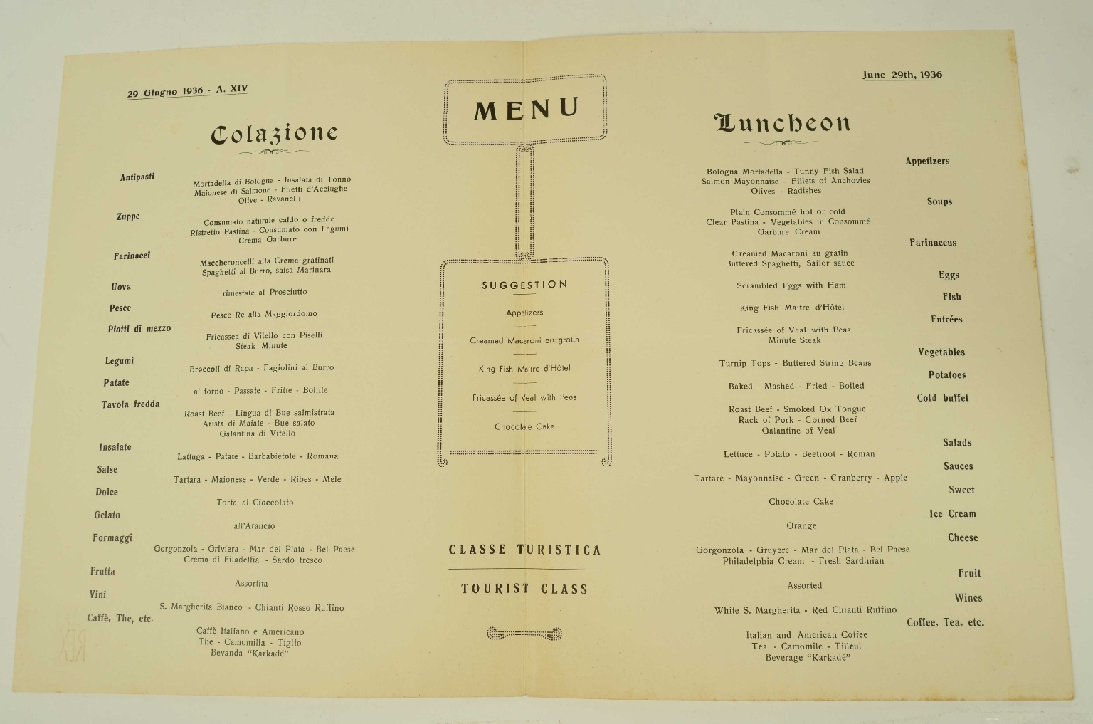 Transatlantico REX/R692-Menu Classe Turistica REX