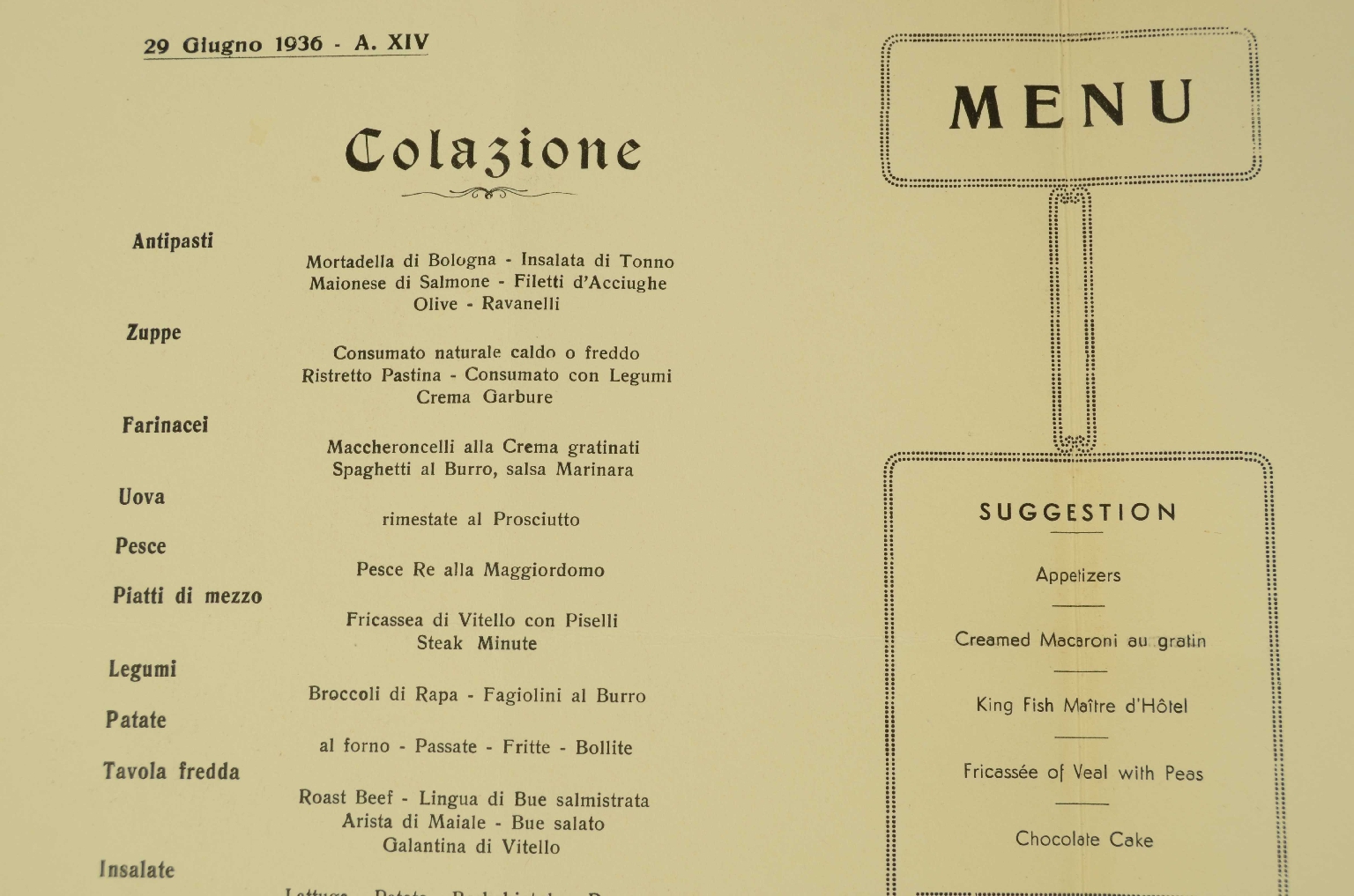 Transatlantico REX/R692-Menu Classe Turistica REX