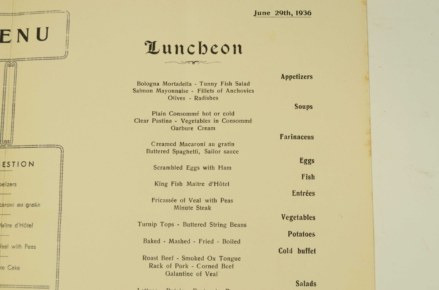 Transatlantico REX/R692-Menu Classe Turistica REX