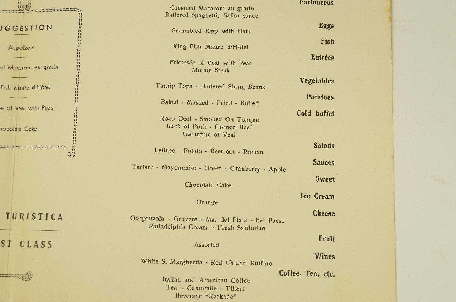 Transatlantico REX/R692-Menu Classe Turistica REX