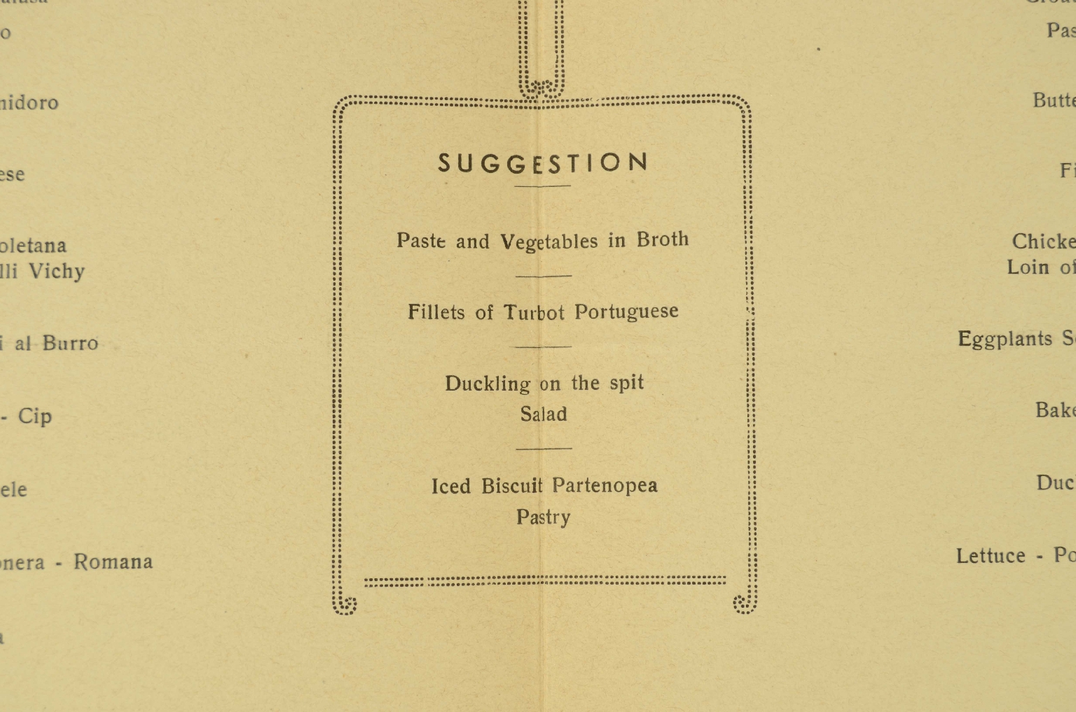SS REX/R700-Tourist Class Menu