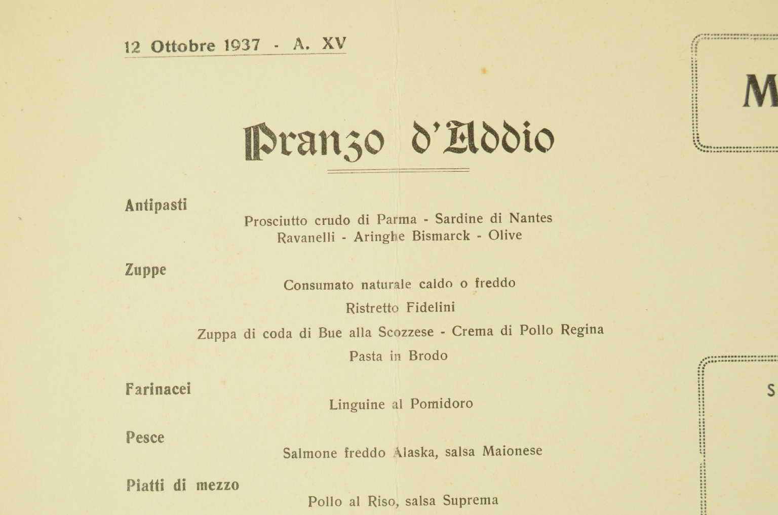 SS REX/R710-Tourist Class Menu